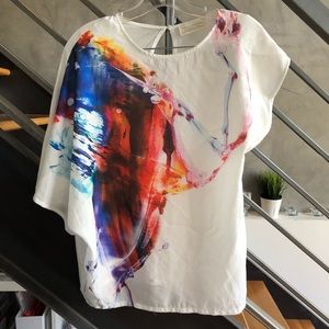 Zara white symmetrical colorful print shirt S